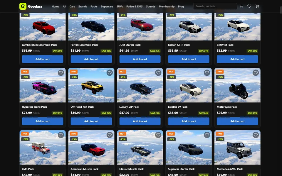 Goodara FiveM car packs - Lamborghini, Ferrari, JDM and more